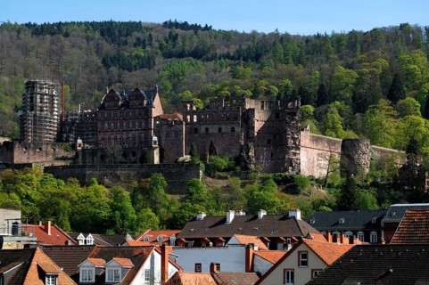 General view of the ruins of Heidelberg Castle, destroyed in 1698, Heidelberg, Baden-Württemberg,