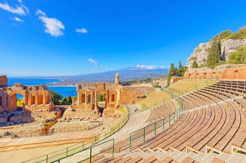 The Greek theatre, Taormina, Sicily, Italy, Europe