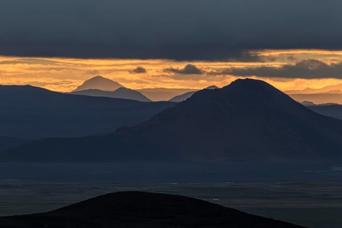 Volcanic mountain landscape, cloudy mood, summer, Myvatn, North Iceland, Iceland, Europe