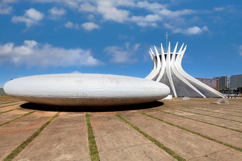 Roman Cathedral of Brasilia or Metropolitan Cathedral of Our Lady of Aparecida and oval baptistery,