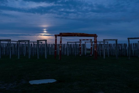 Super moon illuminates Pömmelte ring shrine, Pömmelte, Saxony-Anhalt, Germany, Europe