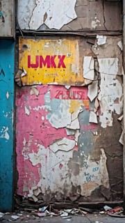 Grunge ripped torn placard posters background in white, pink, blue and yellow colors, AI generated