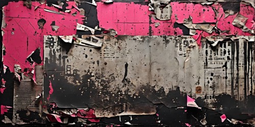Vintage style collage featuring textured grunge posters in hues of grey and pink, AI generated