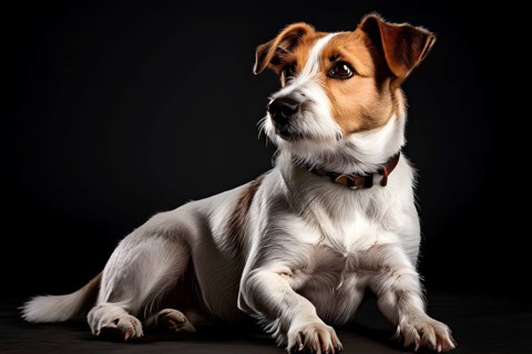 Jack russell terrier sitting, isolated on black background, ai generated, AI generated