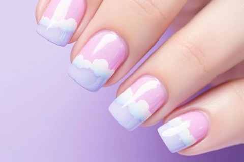 Pastel colored nail art design with clouds. KI generiert, generiert AI generated