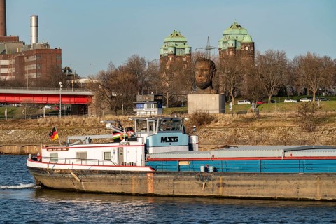 Echo of Poseidon, the 10 m high sculpture by Markus Lüpertz on Mercatorinsel, erected for the 300th