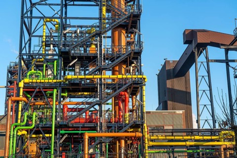 Coking plant of HKM, Hüttenwerke Krupp-Mannesmann in Duisburg-Hüttenheim, chemical plants, white