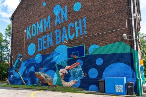Youth centre Freie Schule am Katernberger Bach, for over 40 years the stream was piped, 1.2 km