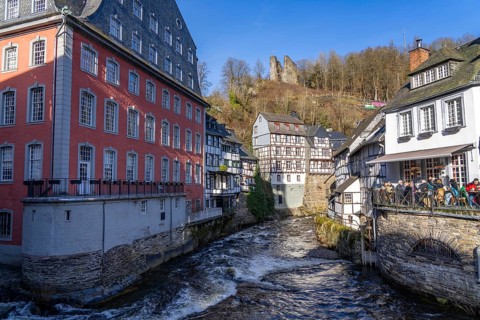 Monschau, Old Town, Eifel, Red House, River Rur, North Rhine-Westphalia, Germany, Europe