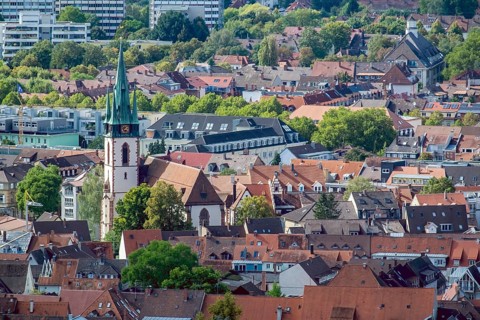 View of Durlach with the church of St Peter and Paul, Durlach, Karlsruhe, Baden-Württemberg,