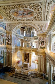 Chancel with the two-storey organ, baroque church, baroque castle church of St Trinitatis at