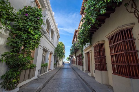 Famous colonial Cartagena Walled City (Cuidad Amurrallada) and its colorful buildings in historic