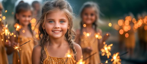Cute children celebrating with fun sparklers. generative AI, AI generated