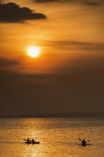 Sunset at Railay beach, evening mood, sun, evening, boat, sea, seascape, cloud, sunbeam, romantic,