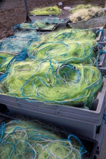 Port Stanley, Ontario Canada - Fishing nets on a dock in Port Stanley harbor.