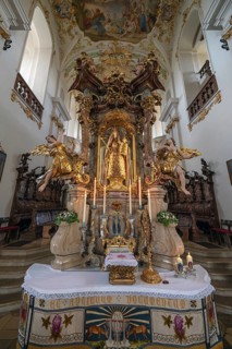 Altar of the Virgin Mary, altar of grace of the pilgrimage basilica Maria Brünnlein in rococo style