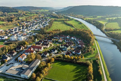 Village Berching, Main-Donau Kanal, aerial view, Berching, Bavaria, Germany, Europe