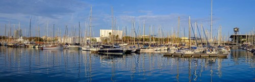 Marina, Port Vell, at the harbour, sailing boats, Barcelona, Catalonia, Spain, Europe
