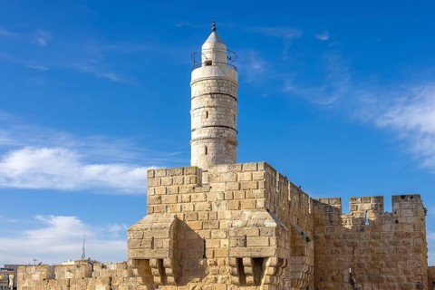 Jerusalem, Israel, landmark citadel Migdal David Tower of David in Old City near Jaffa Gate, Asia