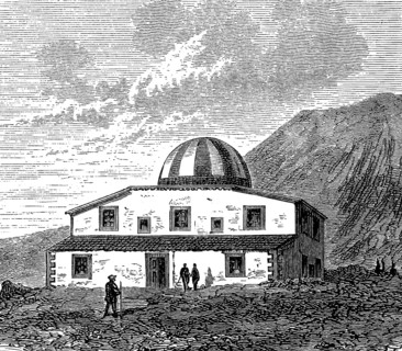 The observatory on Mount Etna, Sicily, Italy, in 1880, Historical, digital reproduction of an