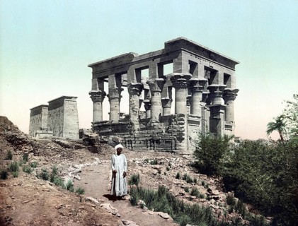 Phylae, the Kiosk and the Pylon, Egypt, Historical, digitally restored reproduction from a 19th