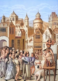 Beheading of Guillaume de Pommiers and his confessor in Bordeaux in 1377 by order of the royal