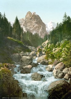 Reichenbach, mit Brunnen und Wetterhorn, Bernese Oberland, Switzerland, Historic, digitally