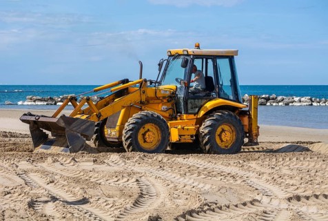 Repair of beach before the tourist season in Pesaro, Marche region, Italy, Southern Europe, Europe