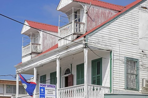The old wooden Post Office in colonial style in Belize City, Caribbean, Central America