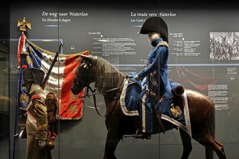 Diorama showing French uniforms in the Waterloo Memorial 1815, battlefield museum about the last