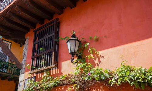 Famous colonial Cartagena Walled City (Cuidad Amurrallada) and its colorful buildings in historic