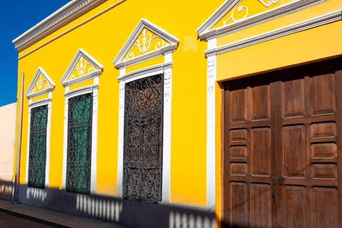 Scenic colorful colonial Merida streets in Mexico, Yucatan