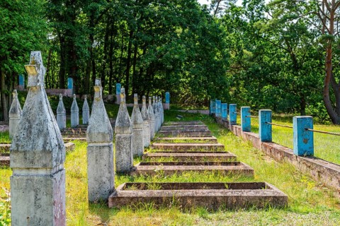 Graves at the Altwarp Soviet Cemetery of Honour, Stettiner Haff nature park Park,