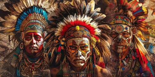 Indigenous people of Mexico and Yucatan dressed in colorful native clothes, AI generated