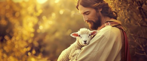 Jesus Christ holding a lamb, AI generated