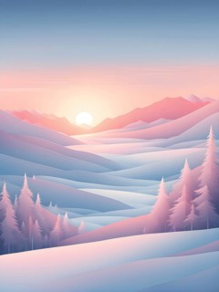 Illustration of a cold winter sunrise, represented by a minimalist gradient of soft pastel pinks