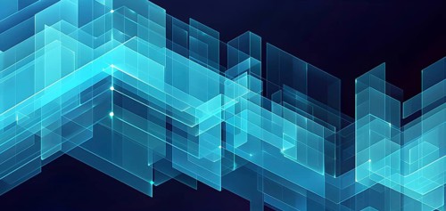 Layers of translucent squares moving in a synchronized flow, resembling dynamic data visualization,