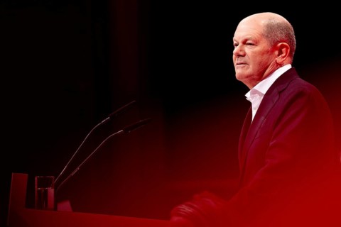 Olaf Scholz (Federal Chancellor) on stage at the special party conference of the SPD (Social