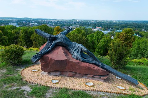 Sculptural depot of Christ on the cross on a rock with a panoramic view, Wysoka Górka, Wysoka