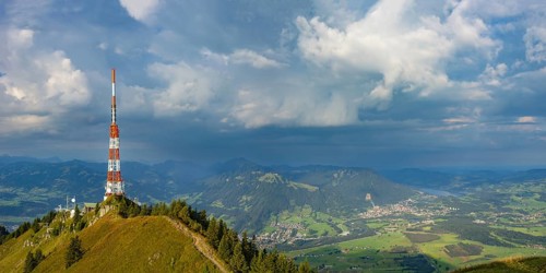 Bavarian Broadcasting Tower on the Grünten, 1738m, at sunrise, Illertal, Allgäu Alps, Oberallgäu,