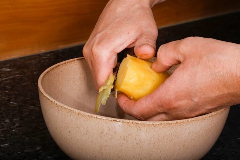 Swabian cuisine, preparation of Swabian potato salad with Stuttgarter Leberkäs in a