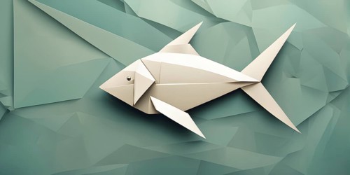 Abstract origami fish wallpaper illustration, AI generated