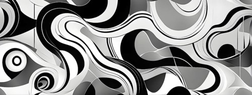 Minimalist illustration featuring abstract geometric shapes in black and white symbolizing fun and