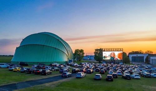 Drive-in cinema at Essen/Mülheim Airport Motor Movies, temporary film screening, at the WDL airship