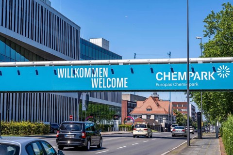 Corporate headquarters of Covestro AG in Leverkusen, at the Chempark, North Rhine-Westphalia,
