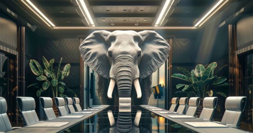 Elephant in the room, a concept of ignoring problems and difficult situations, AI generated