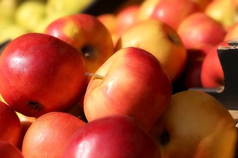 Close-up of fresh apples in a shop