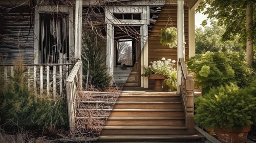 Large house deck and entry before and after cleanup and construction, generative AI, AI generated