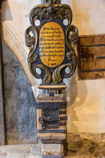 Large Holy Cross, offering box. Built in 1254, the building complex is the oldest hospice in