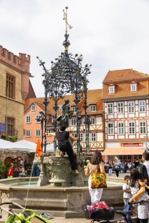 The Gänseliesel fountain is a market and ornamental fountain on the market square in front of the